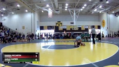 130 lbs Quarterfinal - Marisa McCartin, Brunswick vs Sarah Napier, Columbia