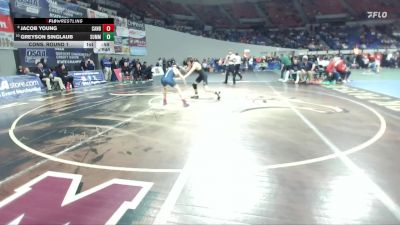 5A Boys 132 lbs Cons. Round 1 - Greyson Singlaub, Summit Boys vs Jacob Young, Canby Boys