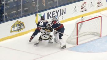 GOALIE HIT: Mikus Vecvanags Doesn't Take Kindly To Opposing Forward Coming Near The Puck