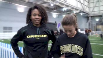 Laura Roesler and Phyllis Francis leading Oregon 4x400 at 2013 MPSF Champs