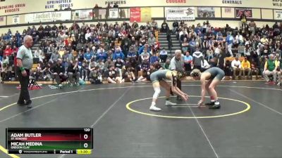 120 lbs Quarterfinal - Adam Butler, St. Edward vs Micah Medina, Oregon Clay