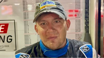 Devin Moran reacts after winning Saturday's Lucas Oil Firecracker 100 at Lernerville Speedway