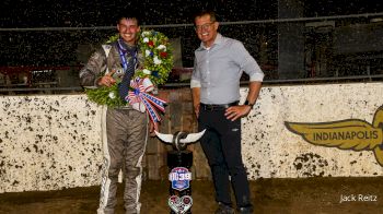 Briggs Danner Reacts After Kissing The Bricks In USAC BC39 At IMS