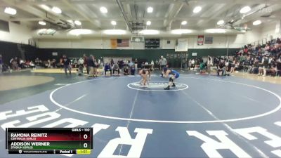 110 lbs Semifinal - Ramona Reinitz, Centralia (Girls) vs Addison Werner, Stadium (Girls)