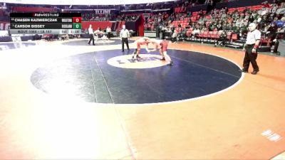 1A 157 lbs Champ. Round 1 - Carson Bissey, Olney (Richland County) vs Chasen Kazmierczak, West Chicago (Wheaton Academy)