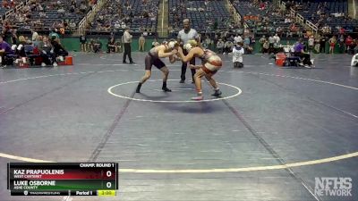 3A 144 lbs Champ. Round 1 - Luke Osborne, Ashe County vs Kaz Prapuolenis, West Carteret