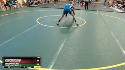 140 lbs Round 1: 1:30pm Fri. - William Lindsey, Palmer High School vs Emiliano King, Colony High School
