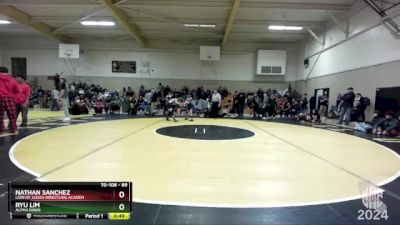 89 lbs Cons. Round 2 - Nathan Sanchez, Lion Of Judah Wrestling Academ vs Ryu Lim, Alpha Dawg