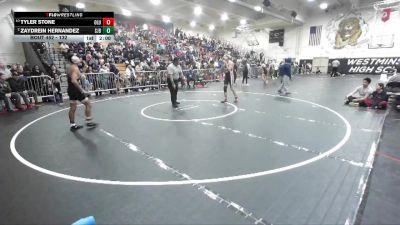 132 lbs Quarterfinal - Tyler Stone, Lutheran/Orange vs Zaydrein Hernandez, St. John Bosco