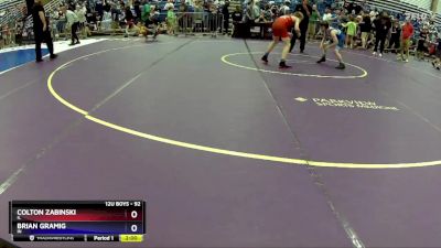 92 lbs Quarterfinal - Colton Zabinski, IL vs Brian Gramig, IN