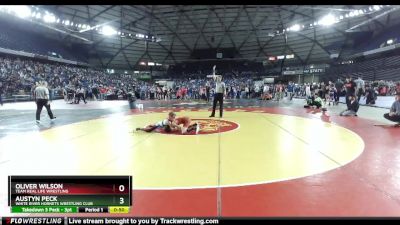 92 lbs Quarterfinal - Oliver Wilson, Team Real Life Wrestling vs Austyn Peck, White River Hornets Wrestling Club