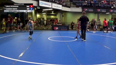 74 lbs Cons. Quarters - Cruz Peterson, Team Donahoe Wrestling Club vs Zander Smith, Midwest Xtreme Wrestling