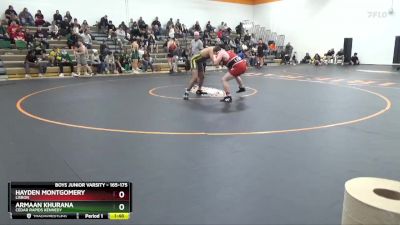 165-175 lbs Round 2 - Armaan Khurana, Cedar Rapids Kennedy vs Hayden Montgomery, Lisbon