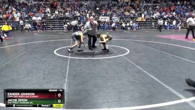 74 lbs Cons. Round 2 - Jacob Simon, Oak Forest Warriors WC vs Zander Johnson, Lion`s Den Wrestling Academy