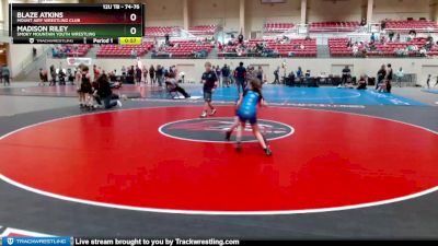 74-76 lbs Round 3 - Madison Riley, Smoky Mountain Youth Wrestling vs Blaze Atkins, Mount Airy Wrestling Club