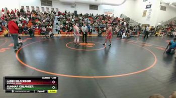 285 lbs Quarterfinal - Jaden Blackbird, Wyoming Indian vs Gunnar Oblander, Huntley Project