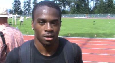 Aaron Brown keeps his head in it w:the W after two false starts to the field at 2013 Harry Jerome Meet