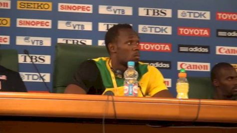 Usain Bolt answers question about German doctor at Moscow World Champs 2013
