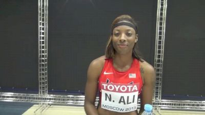Nia Ali dealing with cramps in 100H at Moscow World Champs 2013