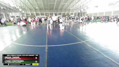 140 lbs Cons. Round 4 - Abigail Tanner, GC Junior Wrestling Club vs Lyndie Christensen, Juab Wrestling Club (JWC)