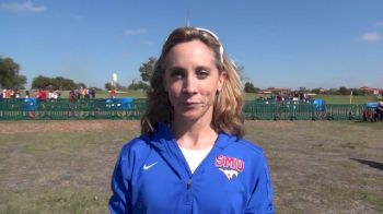 Coach Cathy Casey of SMU after tie breaking qualifying shocker  South Central Cross Country Regional Championships 2013