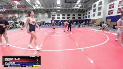130 lbs Cons. Round 1 - Brianna Miller, Hastings vs Chase Kiel, Missouri Valley College