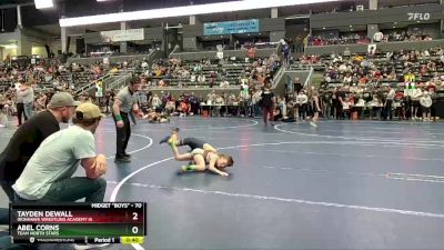 70 lbs Champ. Round 2 - Abel Corns, TEAM NORTH STARS vs Tayden DeWall, Ironhawk Wrestling Academy IA