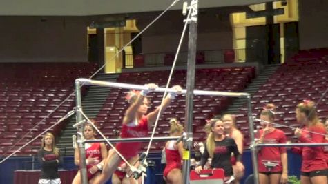 Katherine Grable nails her bar dismount during SEC PT