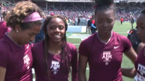 Texas A&M women after winning the 4x100