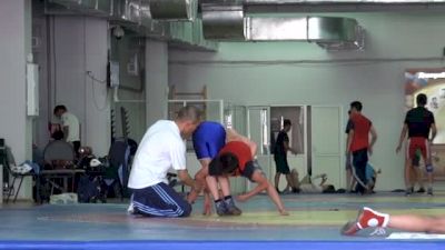 Russian children training wrestling