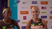 NOP teammates Treniere Moser and Jordan Hasay after the Glasgow 1500