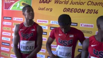 USA men's 4x1 (Friday, Williams, Bromell, Miller) loose after winning WJC and JUST missing WJR