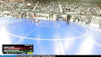 85 lbs Round 1 - Braxton Baldwin, Warriors Of Christ WOC- Wrestling vs Jonah Lopez, Scrap Yard Garage Wrestling