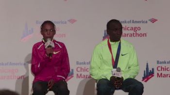 2014 Chicago Marathon Press Conference Winners Rita Jeptoo, Eliud Kipchoge