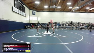 131 lbs Quarterfinal - Myia Weiler, Southern Oregon University vs Ajayzee Zaballos, Unattached