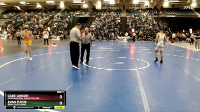 125 lbs Cons. Round 3 - Cade Liniger, Northeastern Junior College vs Evan Fuchs, Briar Cliff (Iowa)
