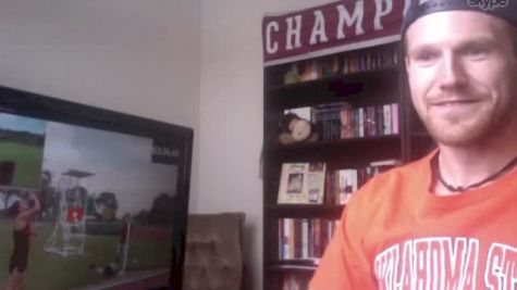 Corey Gallagher watches James Hansen's Beer Mile WR