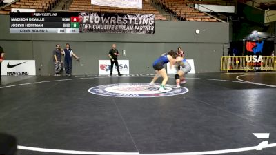 Junior Girls - 130 lbs Cons. Round 3 - Madison DeValle, Will C Wood High School Wrestling vs Joslyn Hoffman, Buhach Colony High School Wrestling