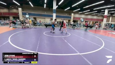 145 lbs Quarterfinal - Jebb Stone, McChesney Grappling Academy vs S Abdul Wakil Hashimi, Lake Highlands Club Wrestling
