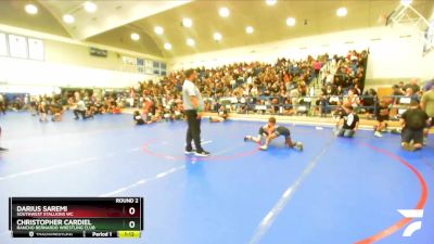 87 lbs Round 2 - Christopher Cardiel, Rancho Bernardo Wrestling Club vs Darius Saremi, Southwest Stallions WC