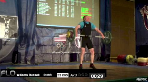 Russell Williams (M75, 85kgs) Snatch 53 kgs