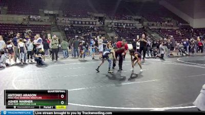 67 lbs Quarterfinal - Asher Warner, Bear Cave Wrestling Club vs Antonio Aragon, Pikes Peak Warriors Wrestling