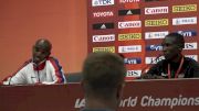 Mo Farah reacts to second 10K World title at Beijing press conference