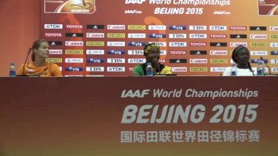 Tori Bowie, Dafne Schippers and Shelly-Ann Fraser-Pryce at 100m press conference