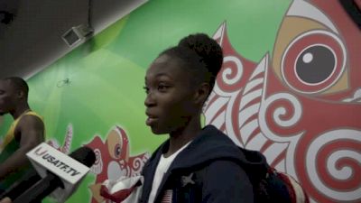 Tianna Bartoletta after winning long jump gold 10 years apart