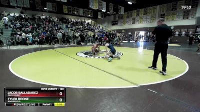 120 lbs Champ. Round 1 - Tyler Boone, Bakersfield vs Jacob Balladarez, Palm Desert