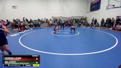 92-97 lbs Round 3 - Cameron Layher, Douglas Middle School vs Ben Sarvey, Glenrock Intermediate Middle School