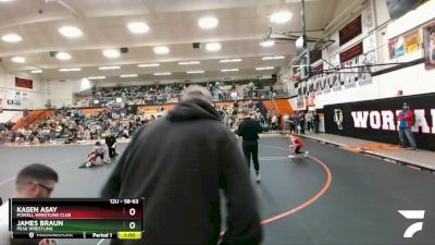 58-63 lbs Quarterfinal - Kasen Asay, Powell Wrestling Club vs James Braun, Peak Wrestling