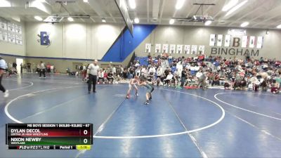 67 lbs Quarterfinal - Nixon Newby, Westlake vs Dylan DeCol, Uintah Jr High Wrestling