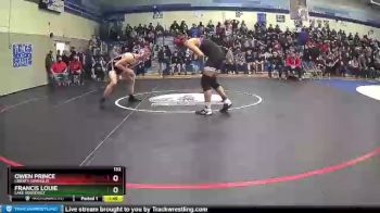 132 lbs Quarterfinal - Francis Louie, Lake Roosevelt vs Owen Prince, Liberty (Spangle)